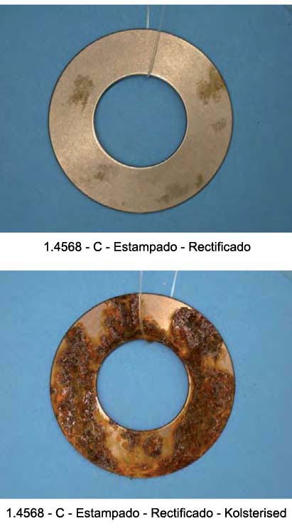 Oxidação em arruelas de aço inoxidável 17-7PH