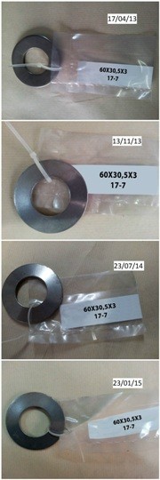 Corrosión en muelles de platillo de acero inoxidable 17-7PH